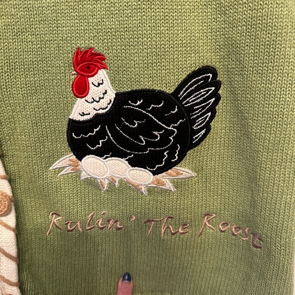 Vintage 90’s/Y2K Era Mandal Bay Multicolor Rooster/Chicken Embroidered Vest L - Picture 4 of 7